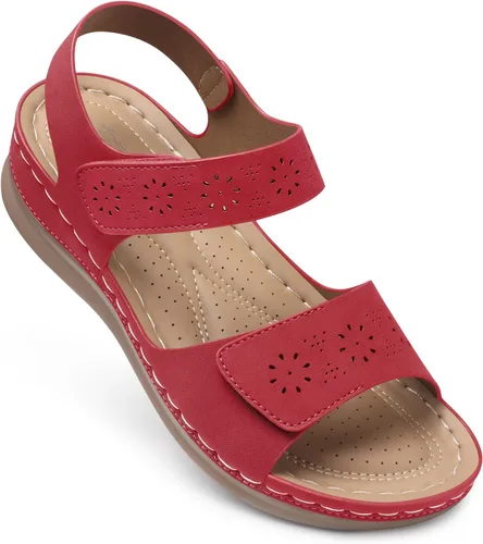 Vista 10 de Sandalias planas de SHIBEVER para mujer elegantes: Sandalias planas cómodas para mujer con punta abierta, correa al tobillo, zapatos de caminar
