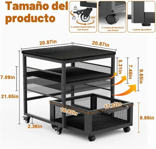 Vista 2 de Mini soporte para refrigerador de 21 x 21 pulgadas con almacenamiento, mini mesa de refrigerador resistente con 4 ruedas bloqueables para cafetería