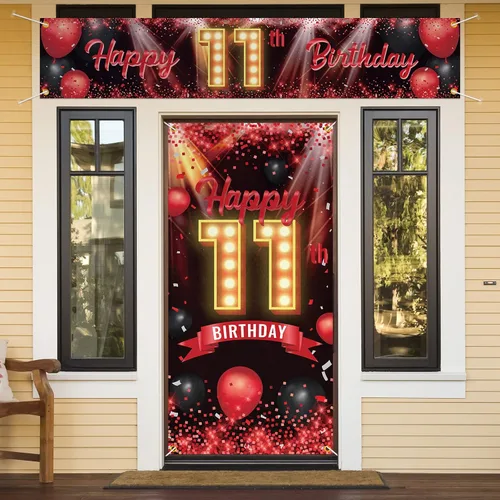 Vista 24 de Juego de carteles de feliz cumpleaños 10 para puerta, porche, decoraciones de cumpleaños de 10 años, suministros de fiesta para mujeres y hombres