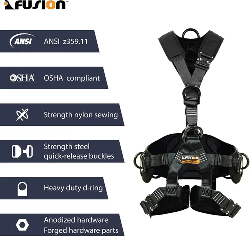 Vista 6 de Fusion Climb Tac-Rescue, arnés de construcción – Arnés de cuerpo completo con acolchado de espuma plana, 6 puntos de anillo en D y arnés
