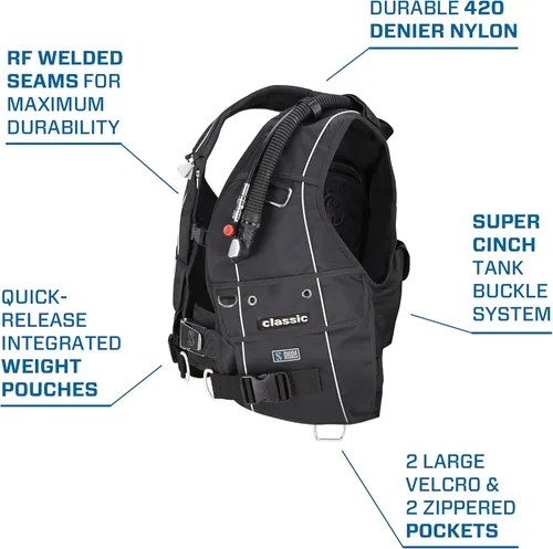 Vista 2 de SCUBAPRO BCD de buceo clásico con inflador de potencia equilibrado (pequeño, negro)
