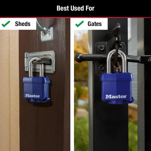 Vista 3 de Master Lock 312TRI Candado laminado con llave y carcasa termoplástica, azul, paquete de 3 con llave similar, 1-9/16 pulgadas
