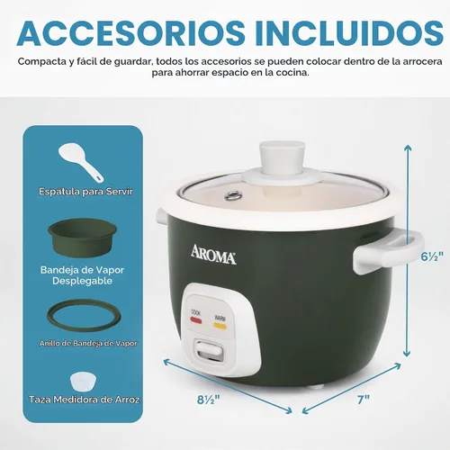 Vista 4 de AROMA® CoreCoat - Olla arrocera con cesta desplegable para cocinar alimentos (4 tazas cocidas, 2 tazas sin cocinar)