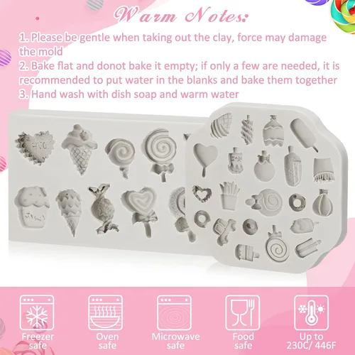 Vista 6 de 2 piezas moldes de arcilla polimérica para dulces para hacer joyas forma de caramelo helado piruleta dona chips moldes de arcilla polimérica
