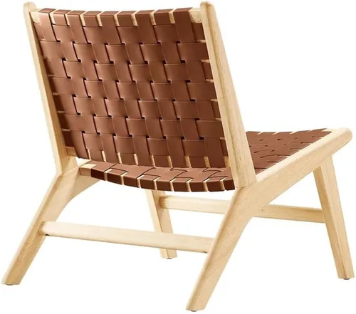 Vista 6 de Modway Saoirse - Sillón decorativo de madera de piel sintética en color marrón natural