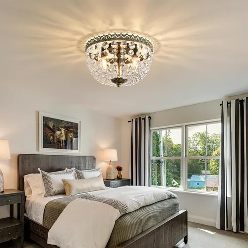 Vista 3 de Candelabro de 3 luces estilo Imperio Francés con cristal K9, iluminación con montaje empotrado para techo, lámpara antigua para comedor, entrada