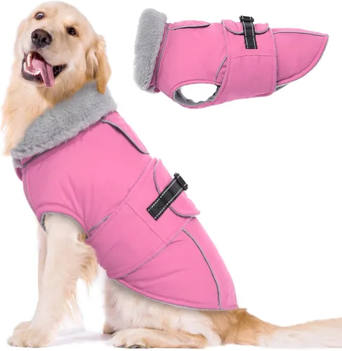 Vista 12 de Lelepet Abrigo cálido para perros – Chaleco reflectante impermeable de vellón con hebilla ajustable de gancho y bucle, chaqueta de invierno Rojo
