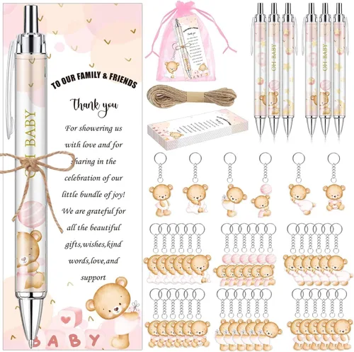 Vista 34 de 145 bolígrafos y llaveros de ganso rosa para baby shower, regalos para niñas, bolígrafos retráctiles para baby shower, revelación de género