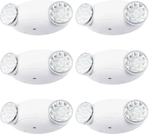 Vista 10 de Accesorios de iluminación LED de emergencia con 2 cabezales LED de ojo de insectos y baterías de respaldo, luz de salida estándar de EE. UU.