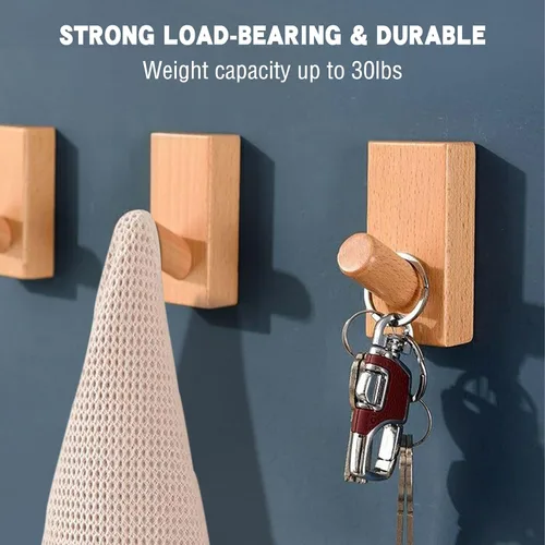 Vista 2 de QUELLANCE Ganchos de Madera para Abrigos Montados en Pared - Paquete de 4 Ganchos de Pared para Colgar Batas y Ganchos para Toallas para Baño