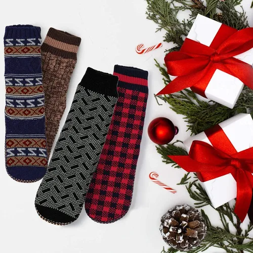 Vista 7 de Calcetines tipo pantufla para hombre, calcetines de invierno de punto trenzado, antideslizantes, cálidos, acogedores y suaves para interiores