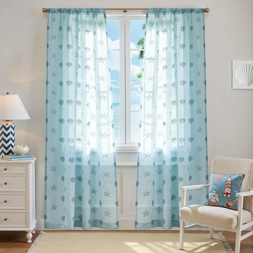 Vista 13 de Jinchan - Cortinas traslúcidas color azul costero de 63 pulgadas con bolsillo para barra, 2 paneles Mar azul