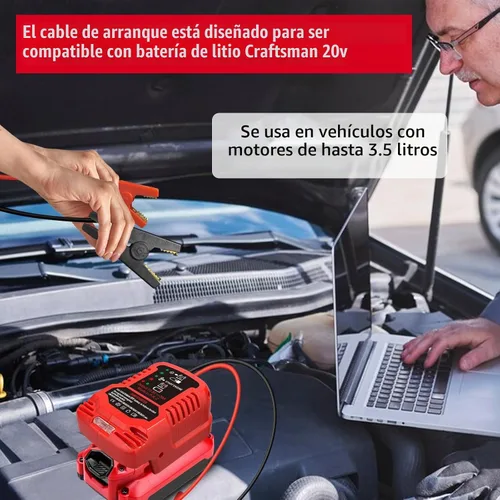 Vista 8 de Adaptador de arrancador de batería para auto para baterías Craftsman 20V V20, arrancador de batería de auto calibre 11, cables de refuerzo de auto