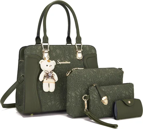 Vista 15 de Bolsos de mano de moda para mujer, bolsa de hombro, asa superior, bolsa de mano, juego de 4 piezas