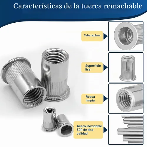 Vista 4 de Tuerca de remache UNC de 1/2 ''-13, 10 piezas de acero inoxidable 304 cabeza plana remache roscado inserto Nutsert Tuercas remachables de 1/2
