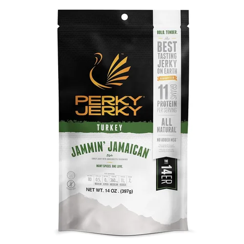 Vista 10 de Perky Jerky Carne seca original 100% alimentada con pasto, 14 onzas, libre de antibióticos, 0.35 onzas de proteína por porción, baja en grasa, hecha