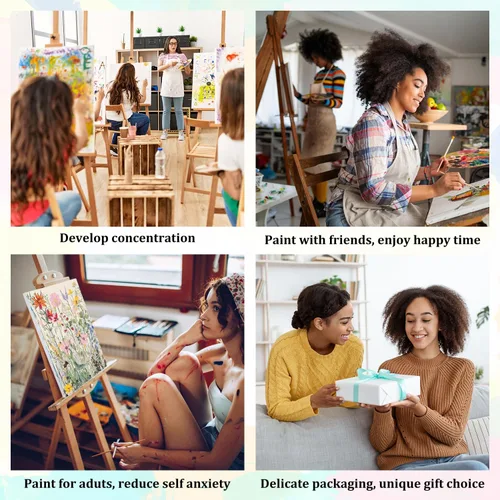 Vista 6 de Kit de pintura por números para adultos con marco de madera, kit de pintura por números de flores silvestres para adultos, kit de pintura acrílica