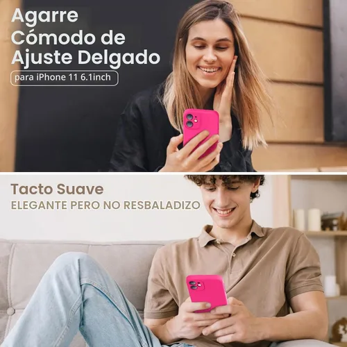 Vista 2 de Vooii Funda compatible con iPhone 11, silicona líquida mejorada con bordes planos, protección de cámara, forro de microfibra antiarañazos suave Rosa
