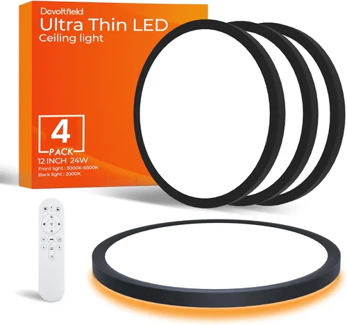Vista 12 de Lámpara de techo LED regulable con control remoto, 24 W, 2640 lúmenes, 12 pulgadas, luz nocturna cálida de 2000 K y 3000 K-6500 K, moderna lámpara