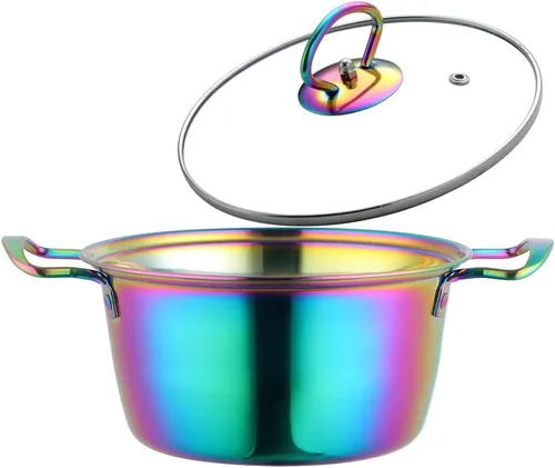 Vista 8 de Olla de sopa con tapa de vidrio, olla de acero inoxidable, olla multiusos con asa, olla de cocción de sopa (plateado)