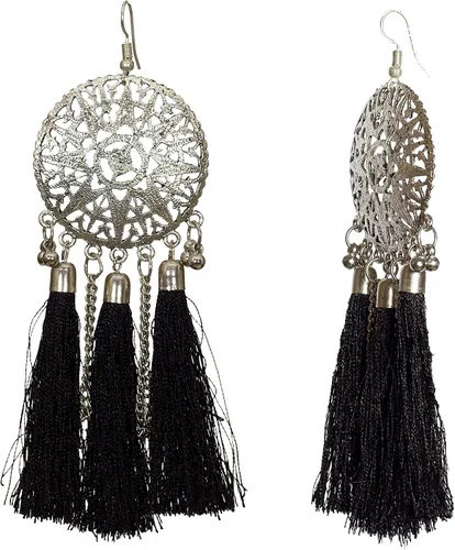Vista 2 de DESI HAWKER - Pendientes de plata oxidados para Bali Jhumki Jhumka