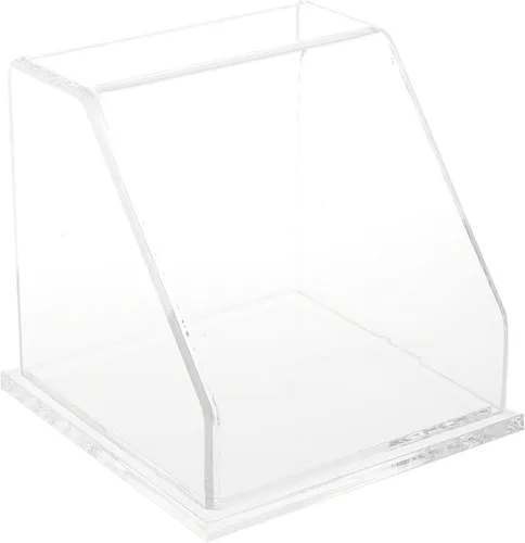 Vista 4 de Plymor Vitrina frontal inclinada de acrílico transparente con base negra, 6" x 6" x 6