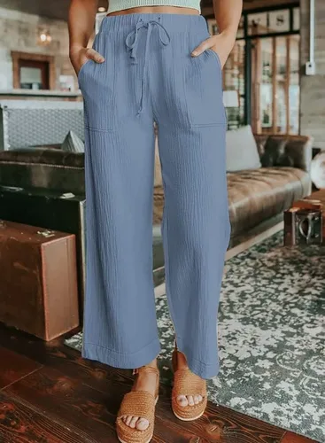 Vista 3 de Dokotoo Women's 2024 Fashion Casual Elastic High Waisted Wide Leg Loose Work Long Palazzo Pants Trousers with Pockets