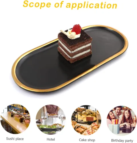 Vista 2 de 2 Pcs Ceramic Jewelry Tray Sushi Plate Ceramic Jewelry Dish Appetizer Plates Ring Holder Dish Fruit Plate Dish Black Plates Key Tray Adorable