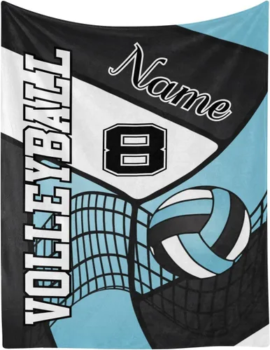 Vista 10 de Manta personalizada de voleibol en negro dorado, amarillo y blanco con nombre, manta de forro polar suave para hombres y mujeres, regalo