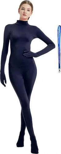 Vista 18 de Overol completo Full Bodysuit para mujer, con cremallera, sin capucha, de licra Spandex, para disfraz Zentai Negro