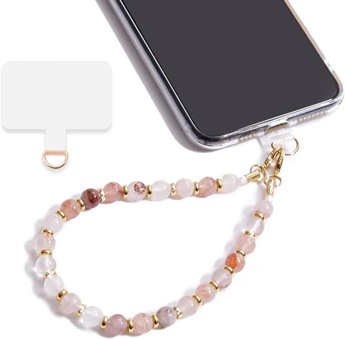 Vista 9 de Correa de muñeca con cuentas de mármol para mujer, diseño desmontable 304 Steel Core, detachable phone wristlet with tether tab, keeps your phone