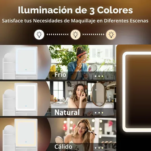 Vista 2 de FUFU&GAGA Juego de tocador con espejo rectangular, tocador de maquillaje con 5 cajones, estantes, tomacorriente eléctrica y soporte para secador