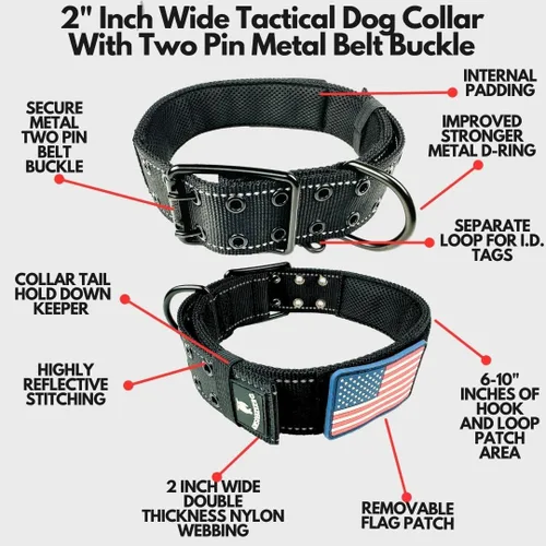 Vista 2 de Collar táctico para perro de 2 pulgadas de ancho, resistente con hebilla de cinturón de metal de 2 pines, ajustable para perros grandes y medianos