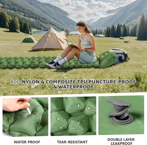 Vista 5 de Colchoneta de dormir para camping, ultraligero (1.9 libras) inflable con almohada integrada y bomba de pie, almohadilla de aire compacta de 4