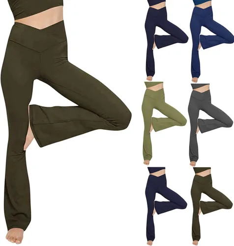 Vista 4 de KQKAQJW Leggings acampanados con bolsillos para mujer, cintura alta, corte de bota, pantalones de yoga con control de abdomen