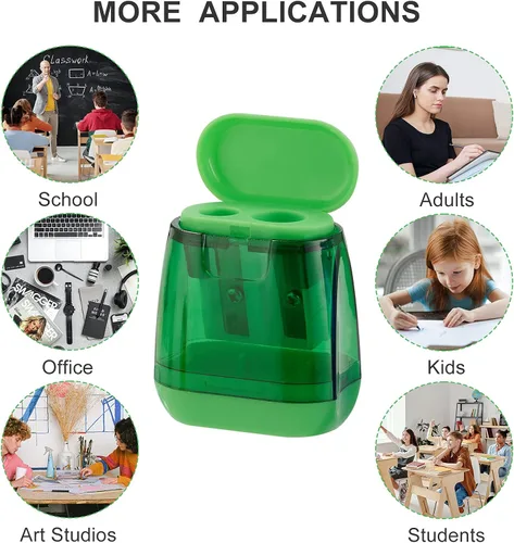 Vista 7 de Sonuimy Sacapuntas manuales, 4 sacapuntas manuales, doble agujero, compacto, de color, sacapuntas de mano para niños con tapa, adultos, estudiantes
