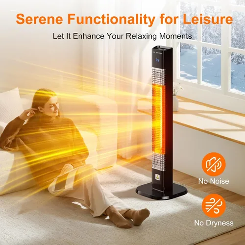 Vista 6 de Calentador al aire libre de 1500 W, calentador de patio con control remoto, 3 niveles de calor, temporizador de 24H, tubo de calentamiento de fibra