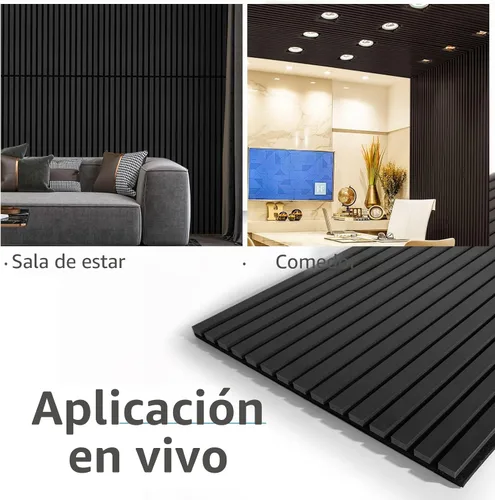 Vista 7 de Art3d 2 paneles acústicos de listones de madera para pared y techo, panel de absorción de sonido acanalado 3D con acabado de madera, negro mate