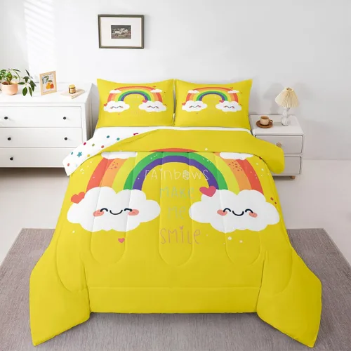 Vista 11 de Erosebridal Juego de edredón arcoíris de 2 piezas, edredón de nube de dibujos animados kawaii iridiscente individual para niños, niñas, mujeres