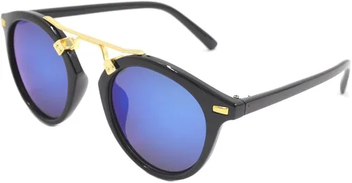 Vista 3 de LEMON GRASS Gafas de sol para mujer, estilo vintage, retro, redondas, espejadas, con borde con cuernos
