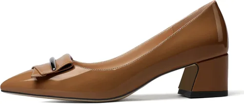 Vista 2 de YODEKS Zapatos de tacón grueso para mujer, tacón de bloque bajo, punta puntiaguda, zapatos de tacón para el trabajo, casual, vida diaria, fiesta
