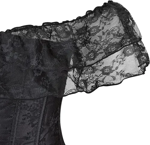 Vista 7 de SZIVYSHI - Corsé para mujer con mangas, bustier con cordones, corpiño de lencería