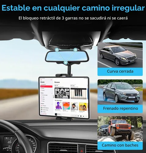 Vista 4 de Soporte para tableta para espejo retrovisor de automóvil, abrazadera