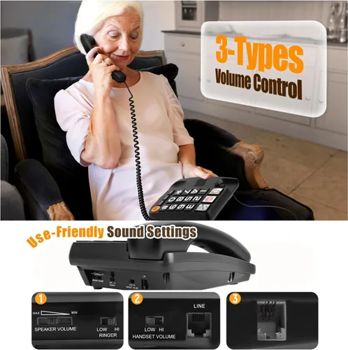 Vista 3 de Teléfono de botón grande para personas mayores con SOS y 2 botones