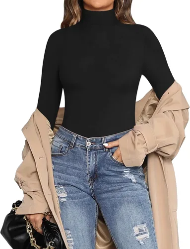 Vista 10 de MANGOPOP - Enterizo para mujer, manga larga, cuello de tortuga, cuello alto falso, estilo top