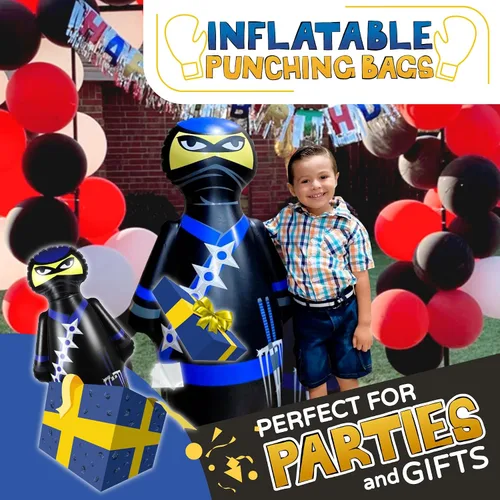 Vista 4 de Kids Punching Bag- Bop Bag Sand-Base Ninja estándar negro/azul precargado con arena