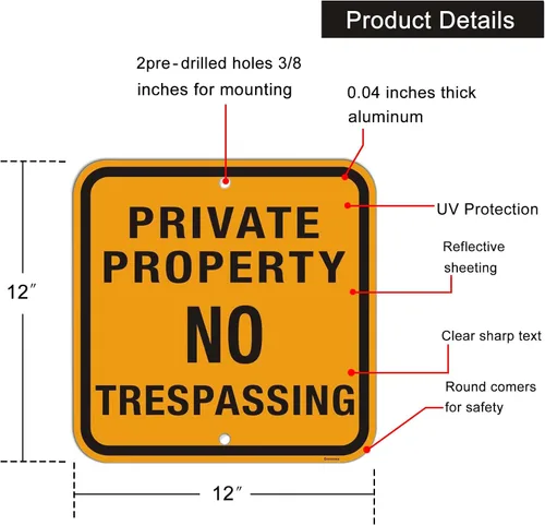 Vista 2 de Señal grande de propiedad privada No Trespassing (4 unidades), metal de aluminio reflectante, resistente a la intemperie al aire libre