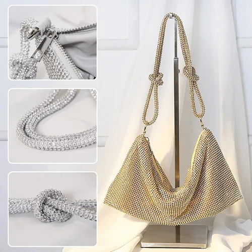 Vista 4 de CORIOS Bolso de noche con diamantes de imitación para mujer, bolso de mano de cristal brillante con lentejuelas brillantes, bolso de boda brillante