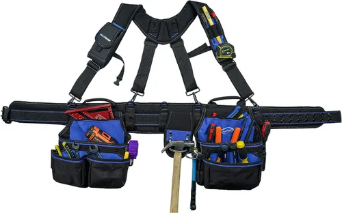 Vista 3 de MELOTOUGH Pro Framer's Sistema Combinado Delantal Bolsa de Herramientas Cinturón de Herramientas con Tirantes Constructor Resistente Carpintero