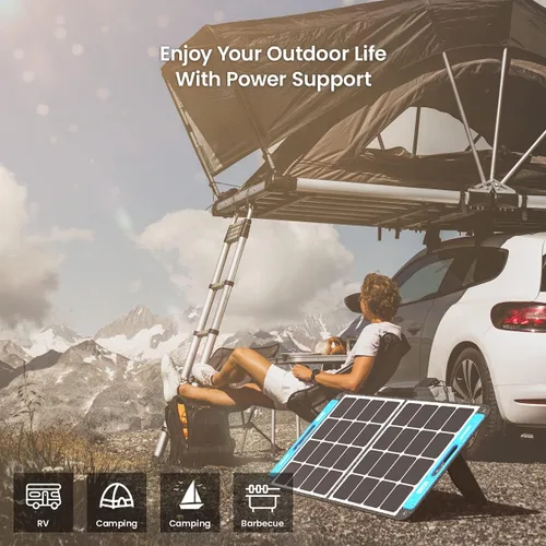 Vista 5 de XTAR Panel solar SP100 de 100 W, panel solar portátil de energía solar, panel solar plegable con cargador independiente, panel de energía solar